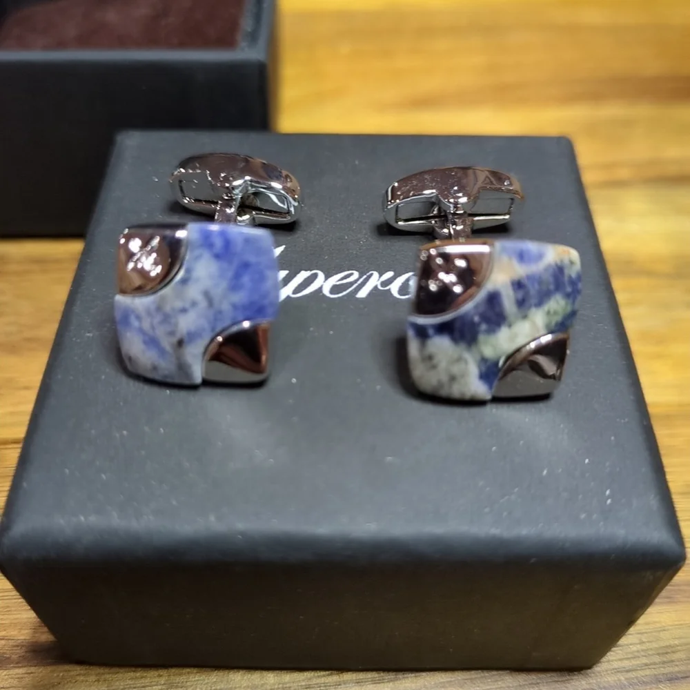 Silver Plated Square Cufflinks Sodalite Gemstone